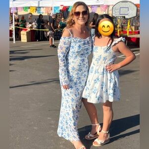 Blue Floral Off-Shoulder Dress